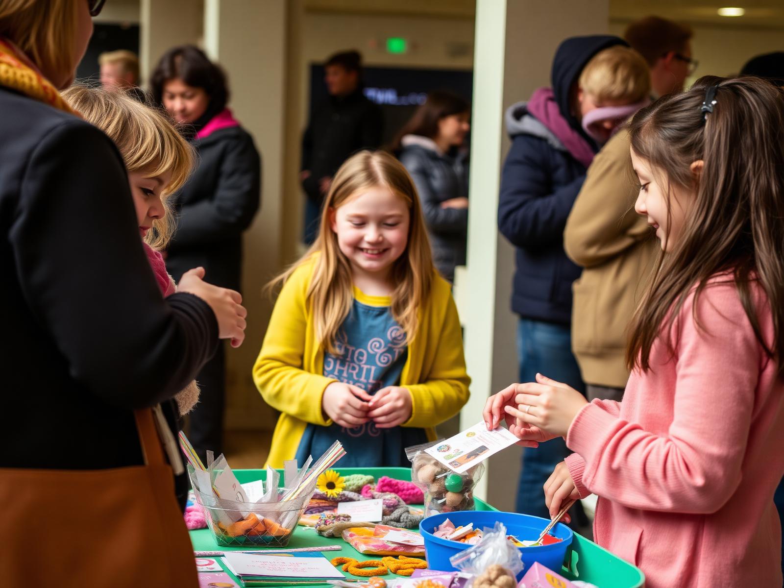 Meiden presenteren hun producten op een event